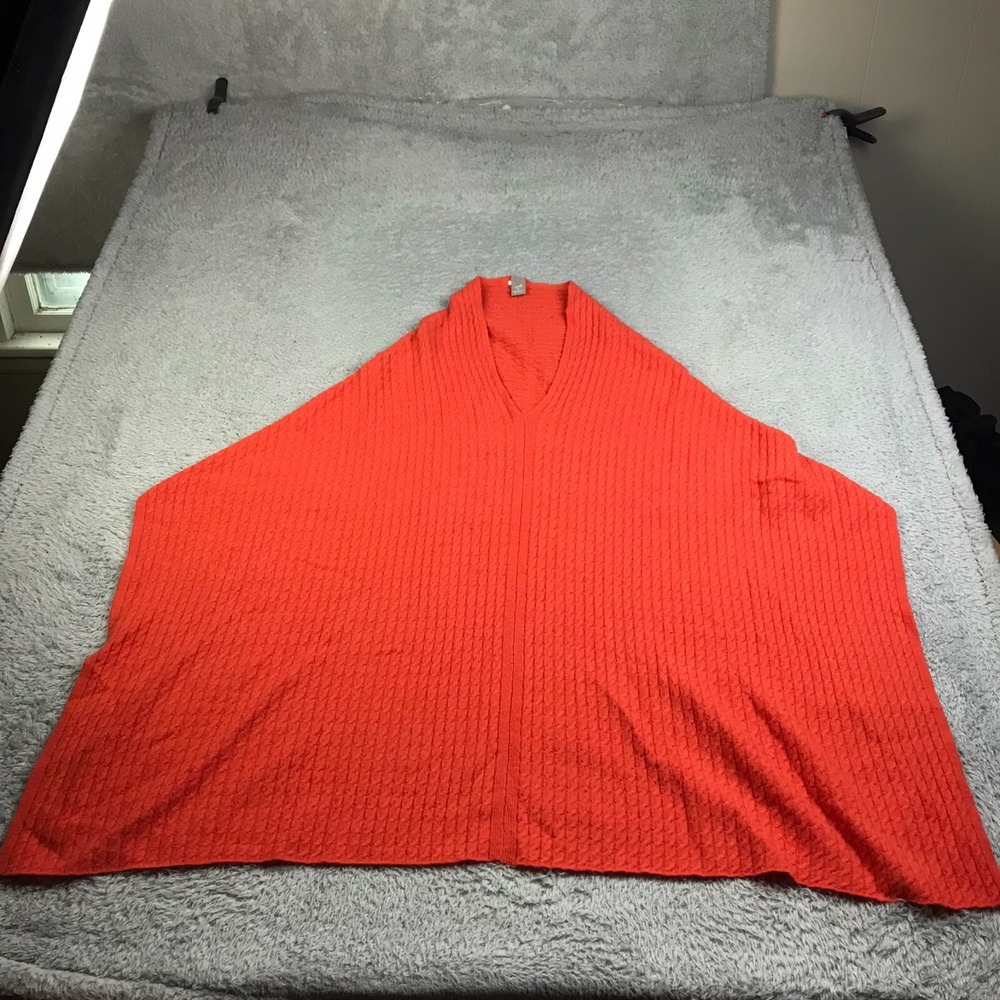 J Jill Poncho Sweater Womens O/S Orange Wool Cashmere Knit Shawl Topper